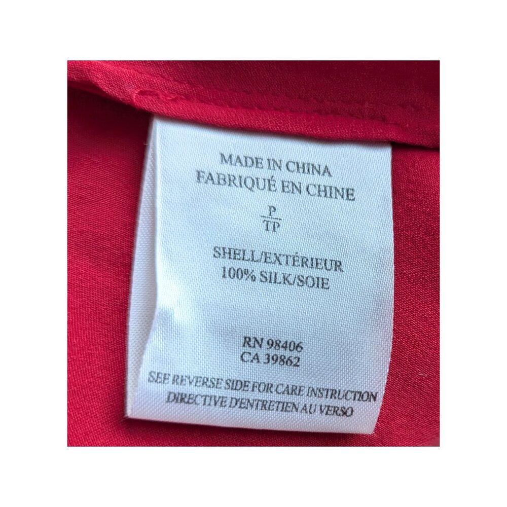 Theory Red 100% Silk Button Front Blouse Petite Short Sleeve - Picture 5 of 7